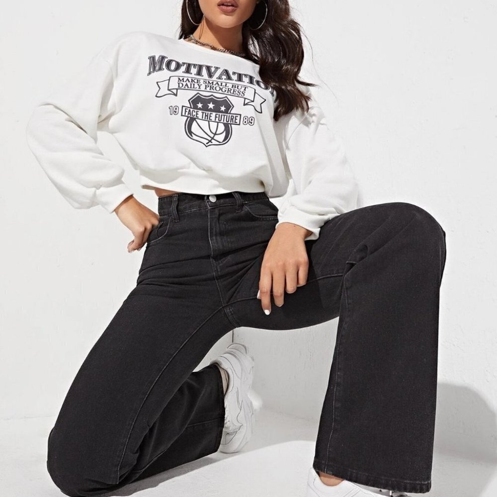 Black Casual Womens High Waist Patched Detail Wide Leg Pants